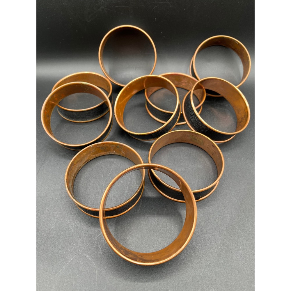 Vtg 1960s 10pc Removable Copper Faux Leather Bands For Lowball Rocks Glasses